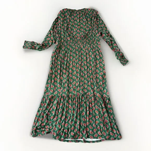 Boden Paisley Jersey Maxi Dress Size 12 Green Long Sleeve - Picture 2 of 8